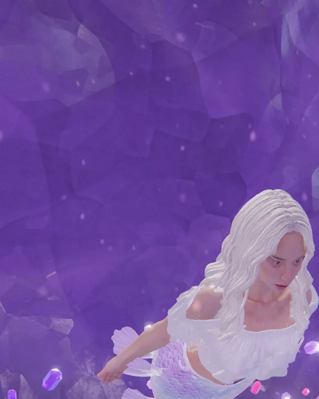 Her swimming through violet crystals