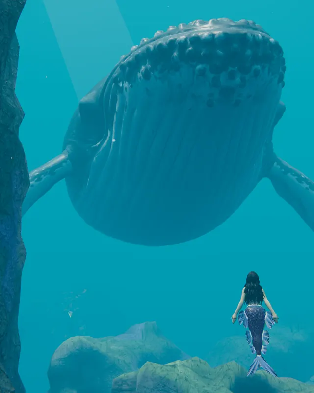 A great whale asleep in the canyon above her